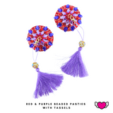 Red & Purple Beaded Pasties with Detachable Tassels / Burlesque Nipple Covers / Fancy Decorative Nipple Pasties #30313