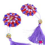 Red & Purple Beaded Pasties with Detachable Tassels / Burlesque Nipple Covers / Fancy Decorative Nipple Pasties #30313