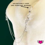 Non Piercing Nipple Chain with Adjustable Noose & Pearl Drop - Estelle #30058