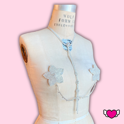 Flower Crystal Pasties with Detachable Body Chain #30035