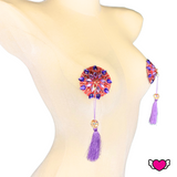 Red & Purple Beaded Pasties with Detachable Tassels / Burlesque Nipple Covers / Fancy Decorative Nipple Pasties #30313