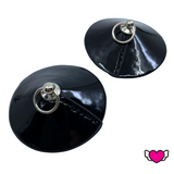 Vegan Leather Circle Nipple Pasties with Piercing / Black Nipple Pasties / Round Adhesive Pasties #30342